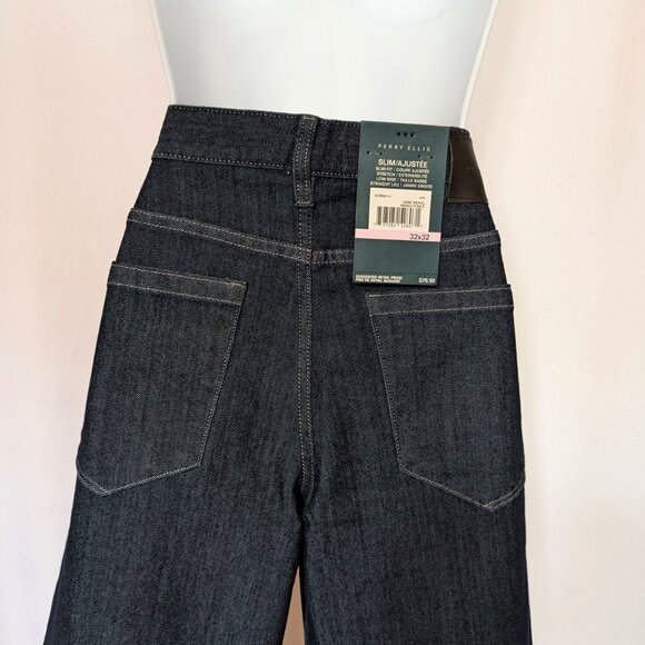 NWT PERRY ELLIS jeans Sz 32 x 32 SLIM FIT STRAIGHT LEG STRETCH LOW Dark Indigo - Picture 7 of 14